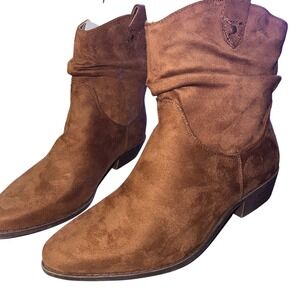 Maiken‎ Cognac Brown Faux Suede Ankle Boots Women's US 10 Western Cowboy Style